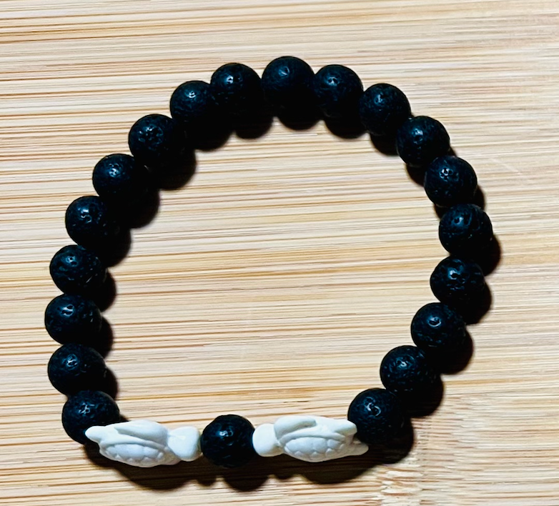 Lava Rock & Double Turtle Bracelet