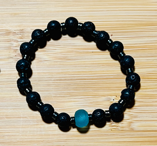 Lava, Hematite & Sea Glass Bracelet