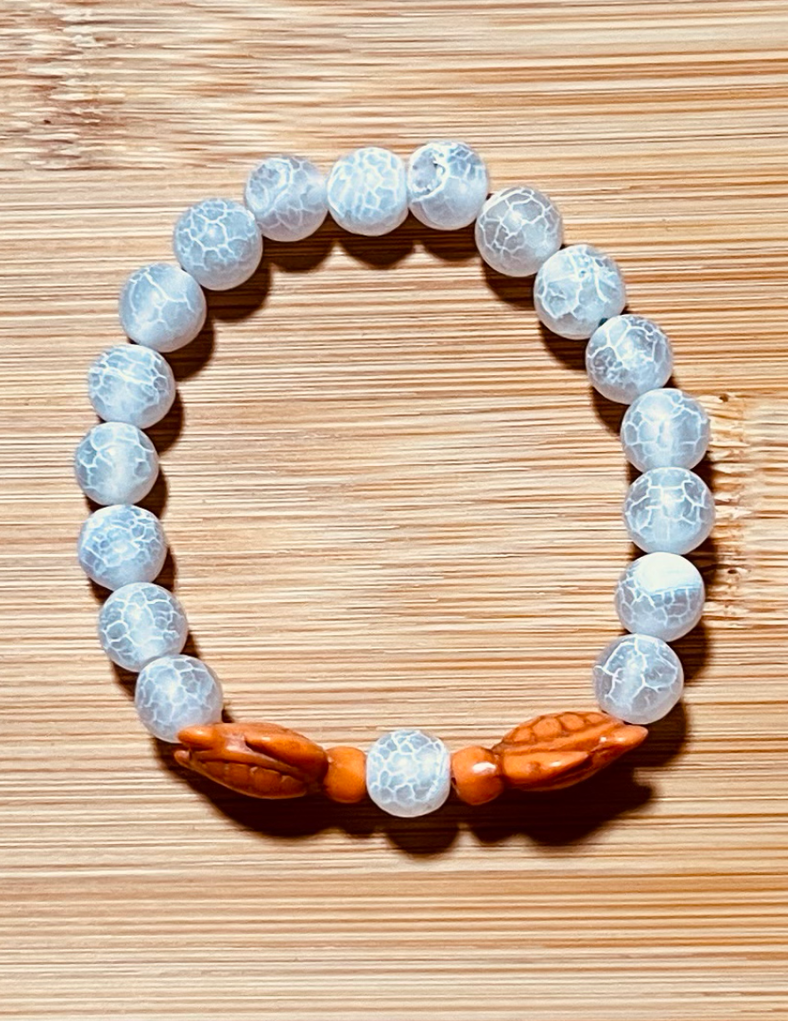 Agate & Volcanic Rock Turtle Bracelet