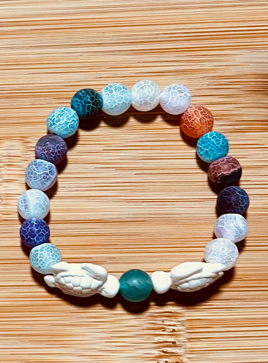 Agate & Volcanic Rock Turtle Bracelet