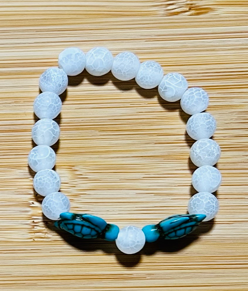 Agate & Volcanic Rock Turtle Bracelet