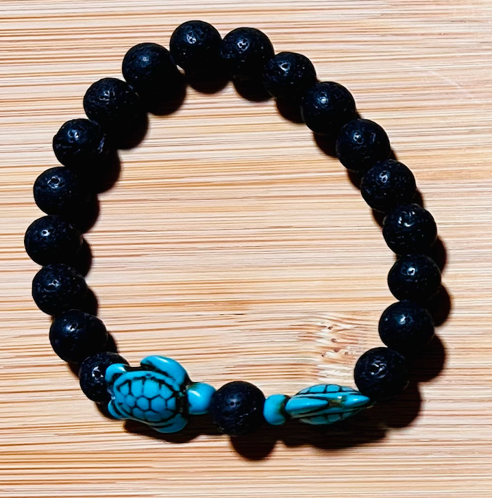Lava Rock & Double Turtle Bracelet